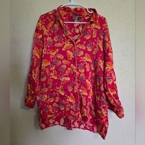 Saks Fifth Avenue Floral Red and Orange Women's Top 100% Silk